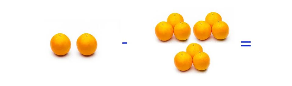 Simple math problems, subtraction problems, simple subtractions Stock Photos