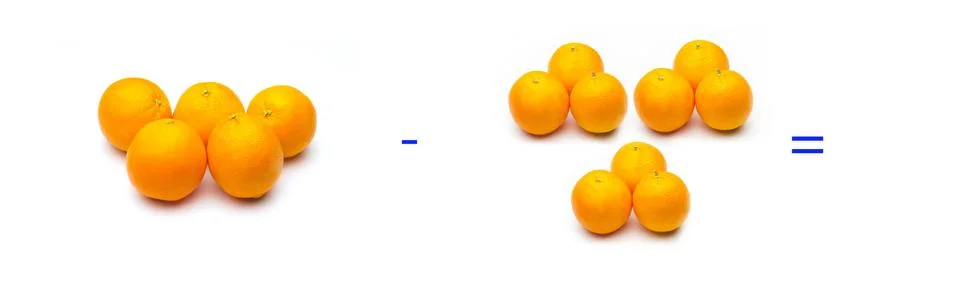 Simple math problems, subtraction problems, simple subtractions Stock Photos