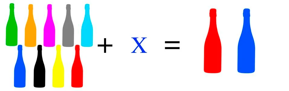 Simple mathematical exercises with coloured objects Illustrazione stock