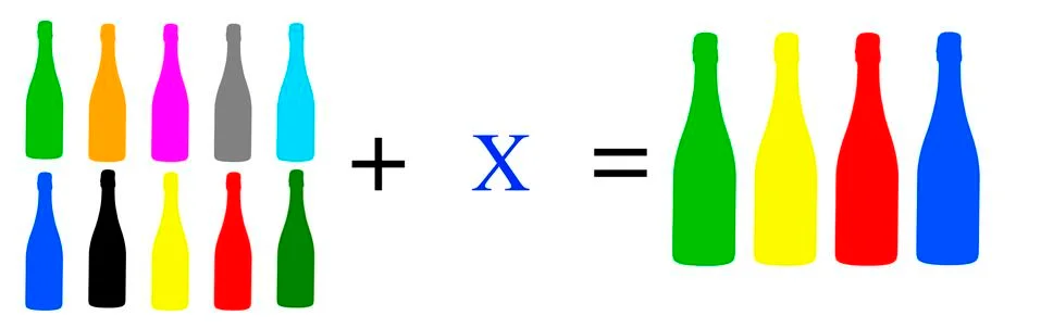 Simple mathematical exercises with coloured objects Illustrazione stock