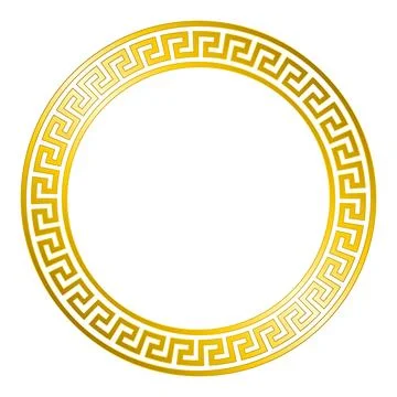 Simple meander pattern, gold colored circle frame and decorative border Stock Illustration