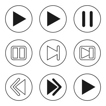 Simple Media Player Control Icons Set for Modern UI/UX Designs Stock Illustration