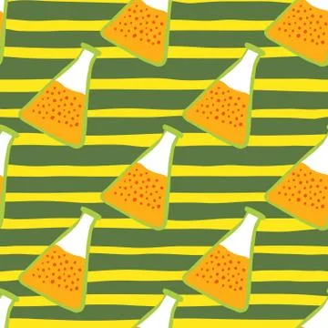 Simple medicine school pattern with orange liquid flask ornament. Green and y Stock Illustration