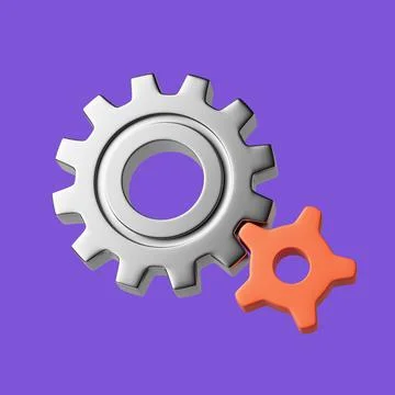 Simple metal gearwheels like settings 3D render illustration. Stock Illustration