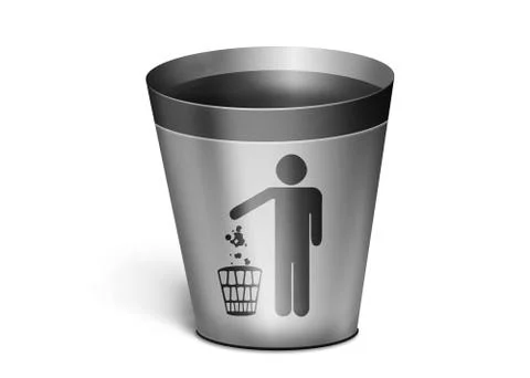 Simple metal trash bin on a white background Illustrazione stock