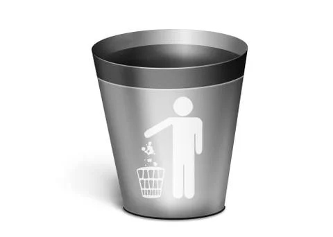 Simple metal trash bin on a white background Stock Illustration