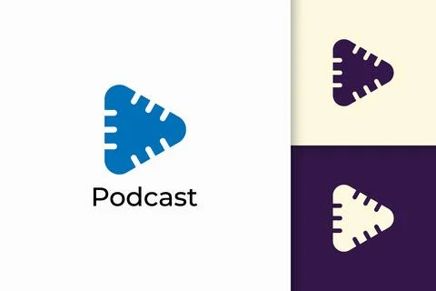 Simple mic logo with play shape for radio or record Stock Illustration