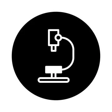 Simple microscope icon on a dark round background, a representation of scie.. Stock Illustration