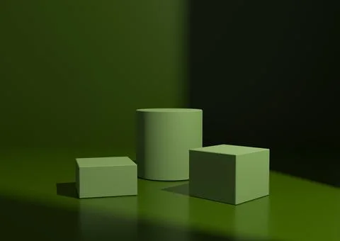 Simple Minimal Dark, Warm Green Three Podium or Stand Composition for Product Stock Illustration