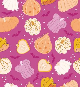 Simple minimalism pumpkin and bat seamless pattern. Stock Illustration