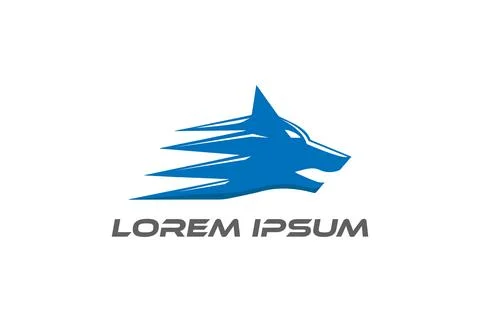Simple Minimalist Fast Speed Wolf Dog Head Logo Design Vector Stock Illustration