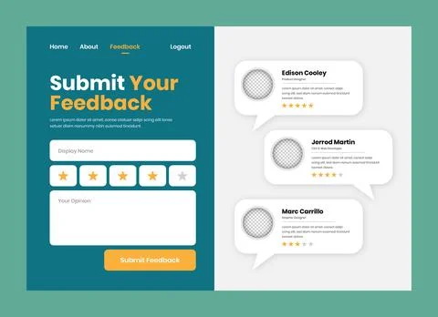 Simple minimalist feedback submission web ui form template design Illustrazione stock