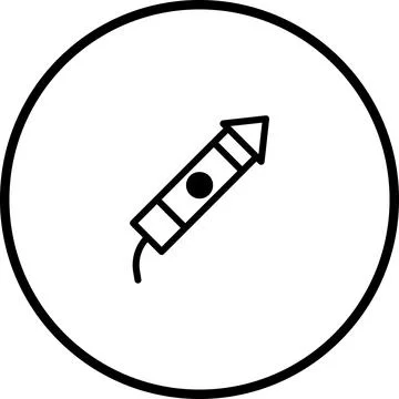Simple minimalist icon illustration of a firecracker or rocket inside a circl Stock Illustration