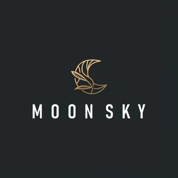 Simple minimalist moon logo design with elegant line concept as a symbol il.. Stock Illustration