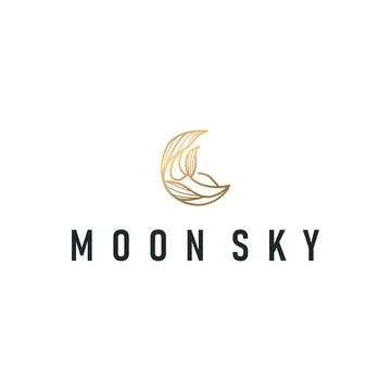 Simple minimalist moon logo design with elegant line concept as a symbol il.. Stock Illustration