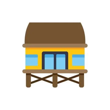Simple, minimalist vector illustration of a tropical bungalow with brown roof Ilustração Stock