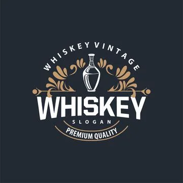 Simple minimalist whiskey logo design, bourbon drink design old retro vinta.. Stock Illustration