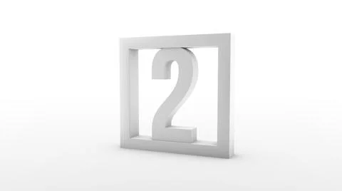 Simple minimalistic calendar. Second day. Number 2 in a frame. 3d rendering Stock-Illustration
