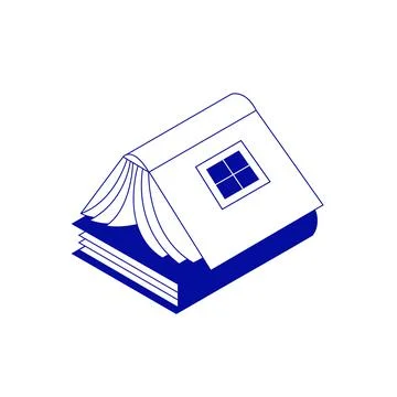 Simple minimalistic creative isometric icon. Opened book with window looks like Illustrazione stock