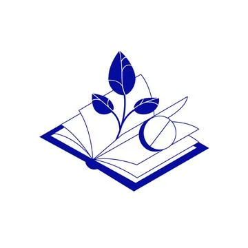 Simple minimalistic creative isometric icon. Opened medicine book with herb and Stock Illustration