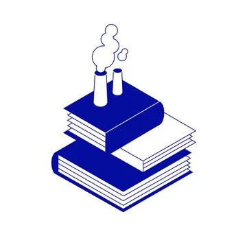 Simple minimalistic creative isometric icon. Books factory with smoking chimneys Illustrazione stock