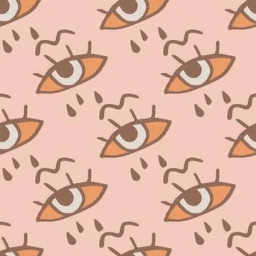 Simple minimalistic eye seamless pattern. Orange and brown colored ornament o Stock Illustration