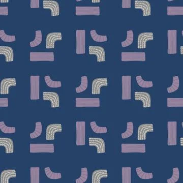 Simple minimalistic geometry seamless pattern. Abstract shapes on navy blue b Illustrazione stock