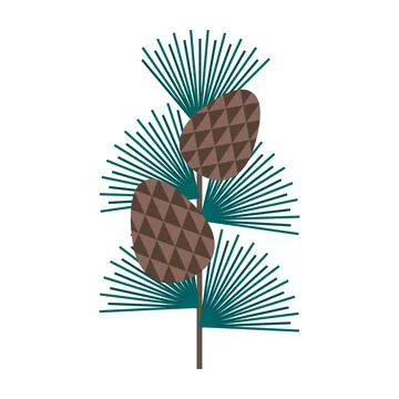 Simple minimalistic green branch of a cedar with needles and brown pine cone. Stock Illustration