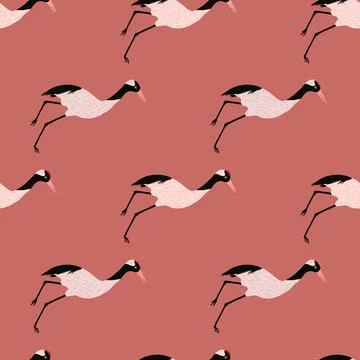 Simple minimalistic style seamless pattern with crane bird elements. Vintage  Stock Illustration
