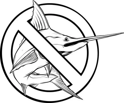 Simple minimalistic vector illustration of black and white swordfish Stock Illustration
