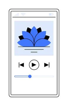 Simple Mobile Music Player Interface with Modern Floral Design on Screen Stock Illustration