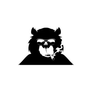 Simple modern cool looking wearing glasses smoking cigar grizzly bear cartoon Stock Illustration