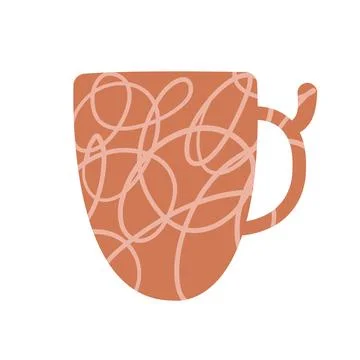 Simple modern cup decorated with lines vector flat illustration. Light brow.. イラスト素材