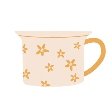 Simple modern cup decorated with small flowers vector flat illustration. Be.. Illustration