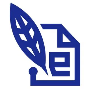 Simple modern e letter document with feather pen vector icon Stock Illustration