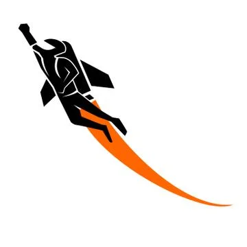 Simple modern flying rocket man vector icon Stock Illustration