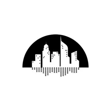 Simple modern negative space city skyscraper with sound audio digital equaliz Stock Illustration