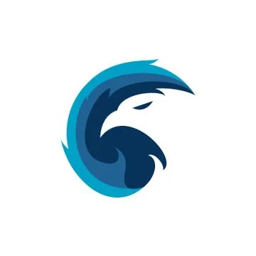 Simple modern negative space eagle head and a wave vector icon 스톡 일러스트