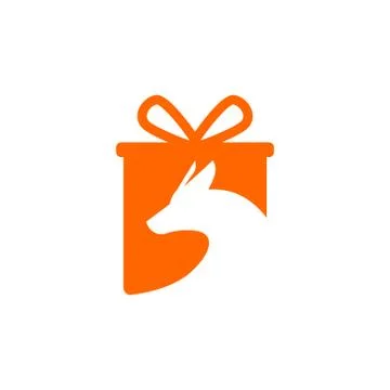 Simple modern negative space fox on a present vector icon Stock Illustration
