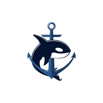 Simple modern orca killer whale and ship anchor vector icon Stock Illustration
