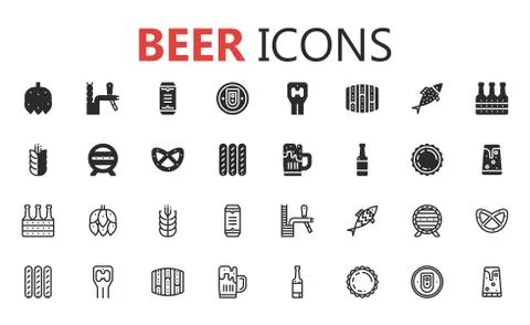 Simple modern set of beer solid icons. Vector illustration. Stock Illustration