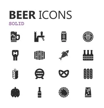 Simple modern set of beer solid icons. Vector illustration. Stock Illustration
