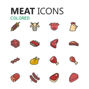 Simple modern set of meat icons. Stock Illustration