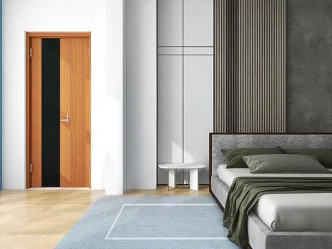Simple modern style bedroom, simple wall decoration beautiful and door, Modern Stock Illustration