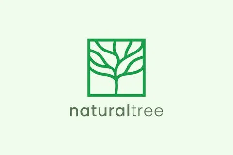 Simple modern tree logo template in square shape for nature business Stock Illustration