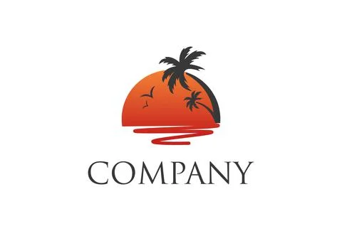 Simple modern Unique tropical beach logo	 Stock Illustration
