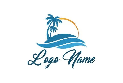 Simple modern Unique tropical beach logo design	 Stock Illustration