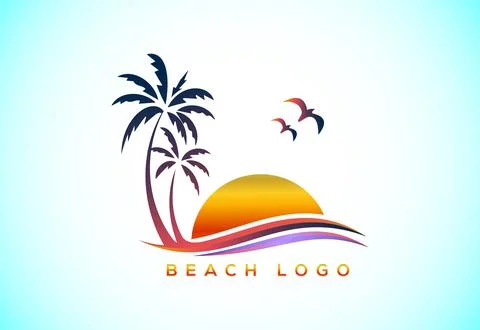 Simple modern Unique tropical beach logo design Illustration