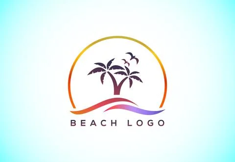 Simple modern Unique tropical beach logo design Illustration