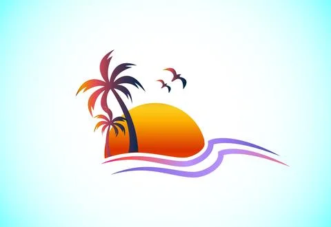 Simple modern Unique tropical beach logo design Illustration